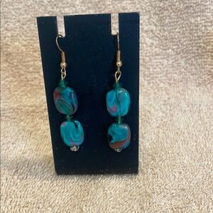 Elegant Teal and Gold Dangle Earrings